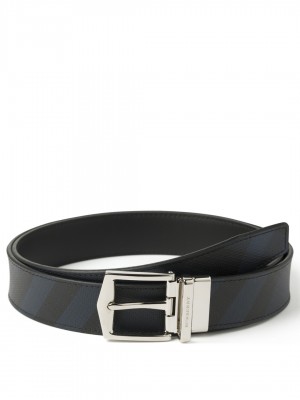BURBERRY Reversible London Check and Leather Belt - Navy/ Black - 105 cm - 42" Waist