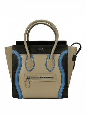 CELINE Multicolor Baby Grained Calfskin Micro Luggage Handbag - Beige / Blue