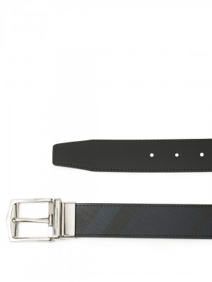 BURBERRY Reversible London Check and Leather Belt - Navy / Black - 85 cm - 34" Waist