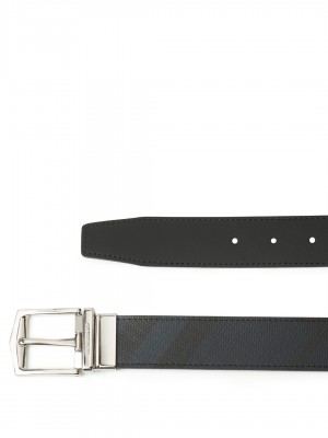 BURBERRY Reversible London Check and Leather Belt - Navy / Black - 90 cm - 36" Waist