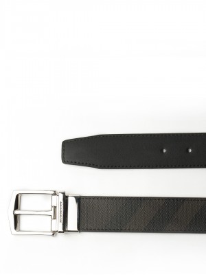 BURBERRY Reversible London Check and Leather Belt - Chocolate / Black - 105 cm - 42" Waist