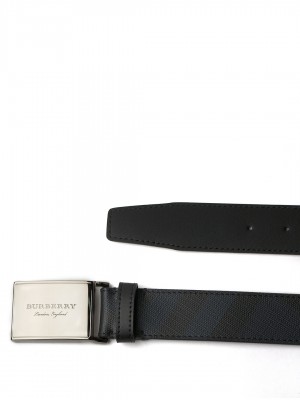 BURBERRY Plaque Buckle London Check and Leather Belt - Navy & Black - 100 cm - 40" Waist