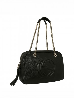 GUCCI Pebbled Calfskin Medium Soho Chain Shoulder Bag - Black