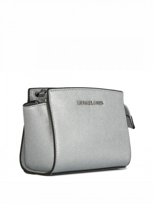 MICHAEL Michael Kors Selma Mini Saffiano Leather Crossbody Bag – Silver